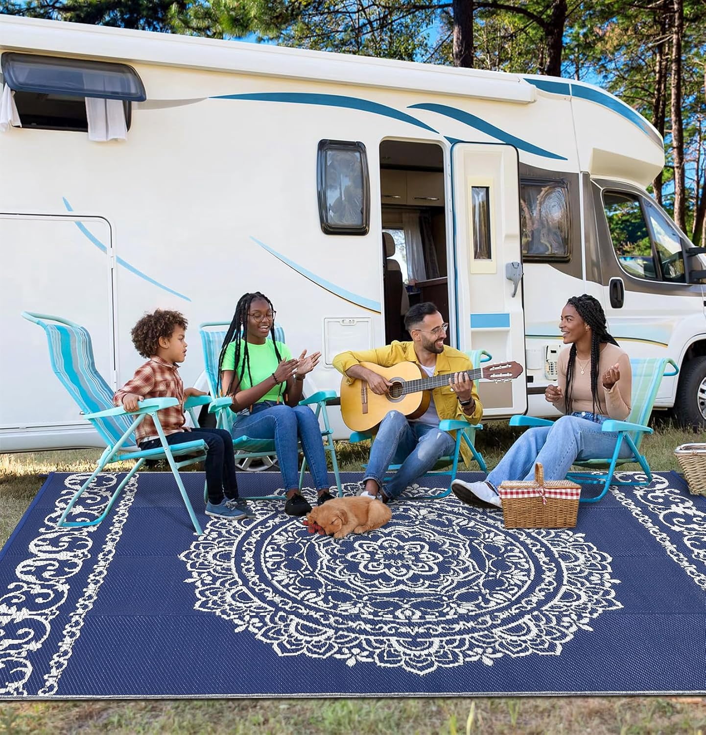 6x6 FT/5x8 FT/8x10 FT/9x12 FT/9x18 FT Outdoor Rug for Picnic Washable Non-Slip Balcony Carpet Vintage Floral Rug Stain-Resistant Easy-Clean Plastic Area Rug for Patio Backyard Farmhouse Beach Camping