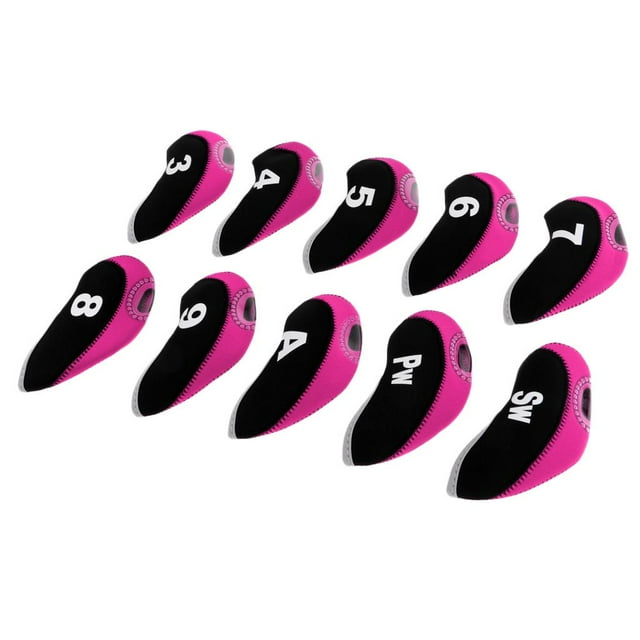 10 Unidades/paquete de Cubierta de Neopreno para Palos para golf, Cubierta de Hierro con , Agujero Protactivo de Tonos, Negro + Rosy DYNWAVEMX Cubiertas de la cabeza del club de golf