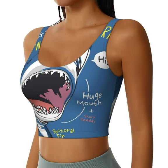 Picia Great White Shark Sports Bra for Women,Padded Strappy Sports Bras Medium Support Yoga Bra with Removable Cups,Running Yoga Bra-Large