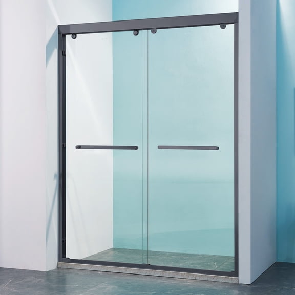 Shower Door 56-60"W x 75"H Double Sliding Shower Door, Aluminium Alloy Frame in Matte Black, 5/16" (8mm) Thick SGCC Tempered Clear Glass.,Glass Shower Door