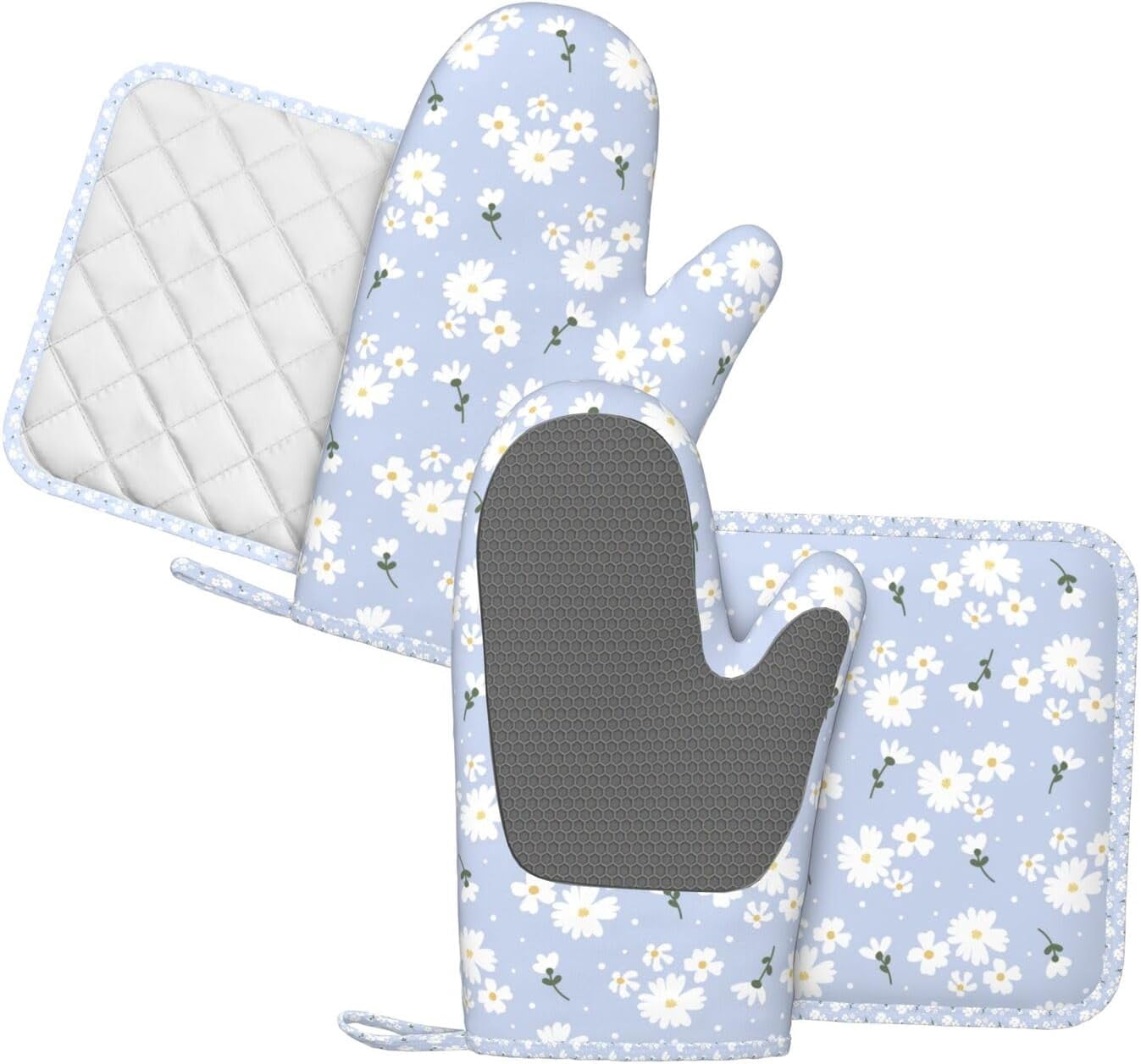 Silicone Oven Mitts Pot Holders Set Non-Slip Heat Resistant Kitchen Gloves Potholders 4 Pack Mitt
