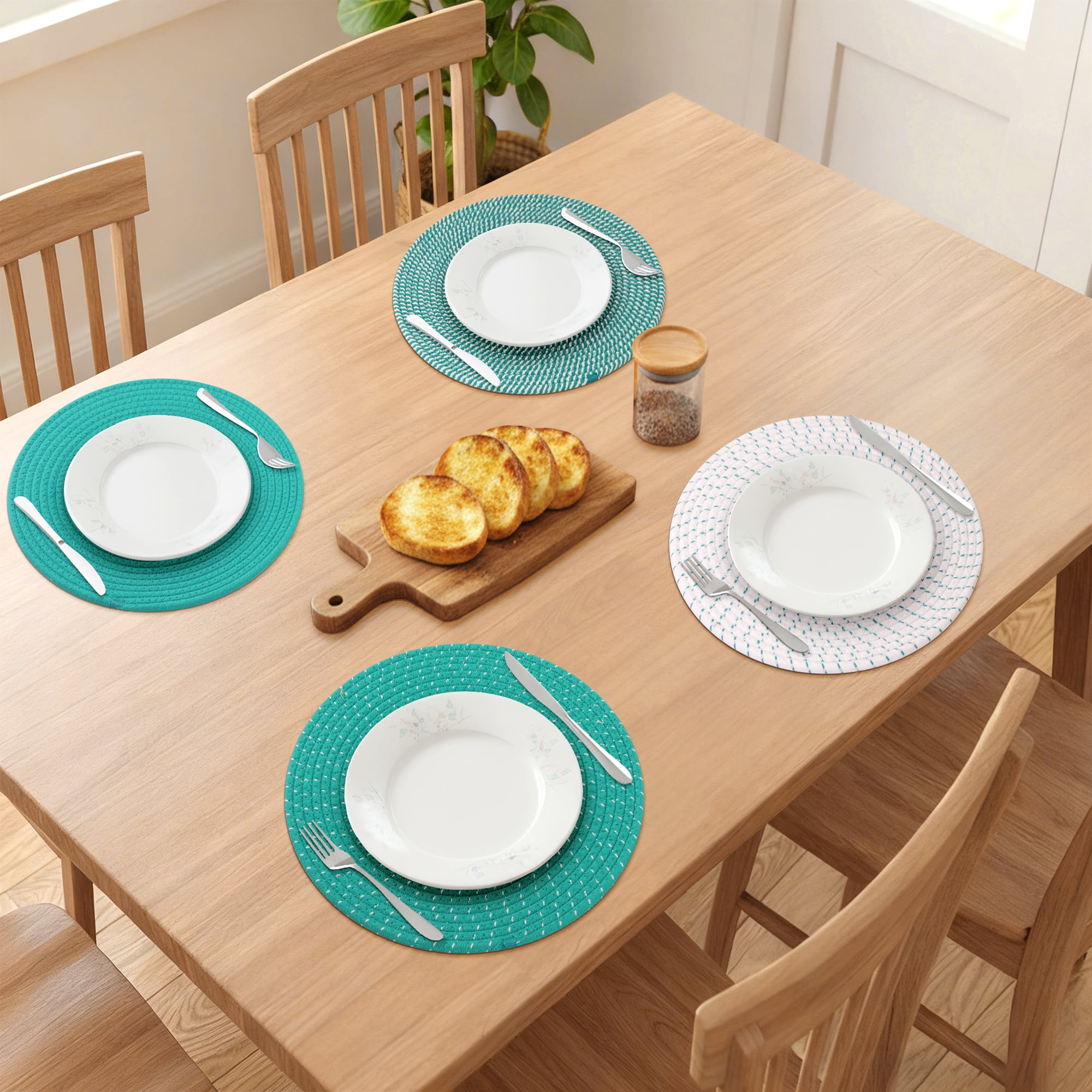 Unique Bargains 4Pcs Round Woven Table Placemats Green 13x13inch