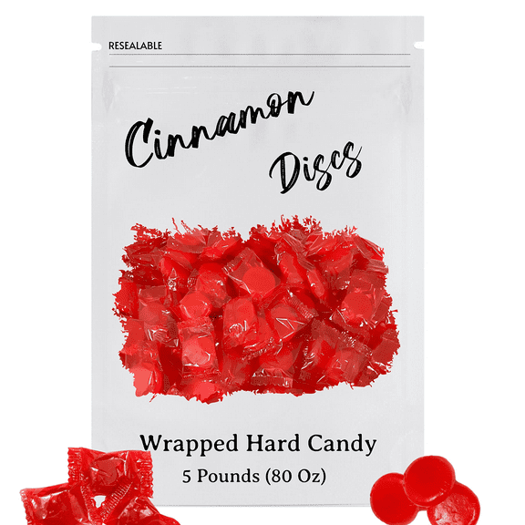 Cinnamon Discs - 5 Lb Bag of Individually Wrapped - Cinnamon Hard Candy