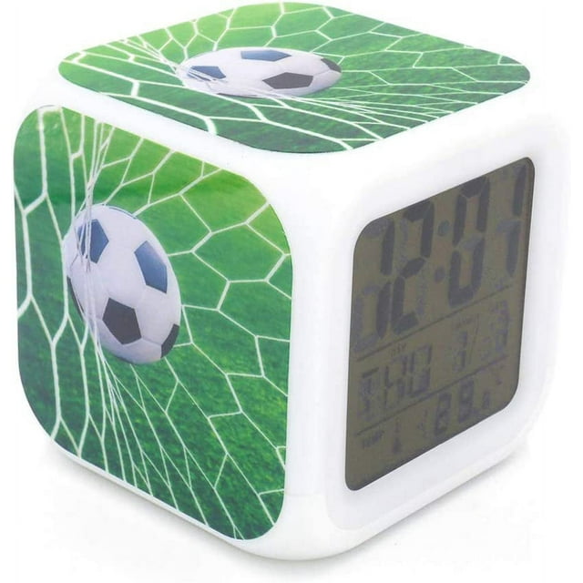 3"Reloj de escritorio y estante Fútbol Juego de fútbol Marcador de goles Reloj despertador digital con luces LED Reloj de mesa de plástico verde para niños Adolescentes Adultos