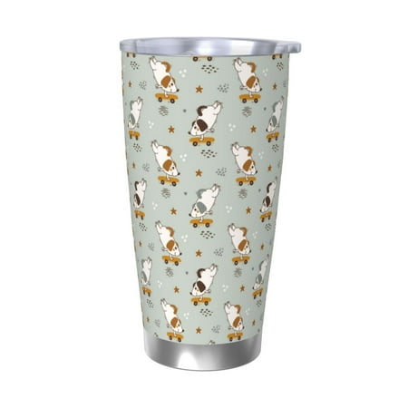 

Gaeub Dog Riding Skateboard Print 20-Ounce Stainless Steel Car Cup Tumblers Cups with Lids and Straw Coffee Cups for Adults Kids Home Car Office School Travel Party-Without Straw