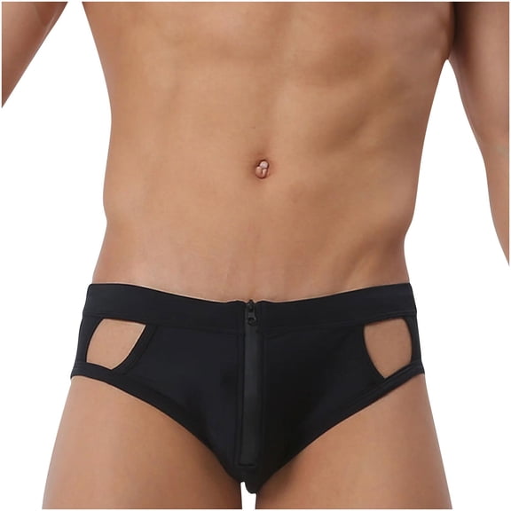 Umfun Men's Fashion Zipper Front Hollow Out Swim Briefs Unique Cut Out Design Stretch Swim Bikinis For Beach Nightclub Pool And Trendy Casual Wear