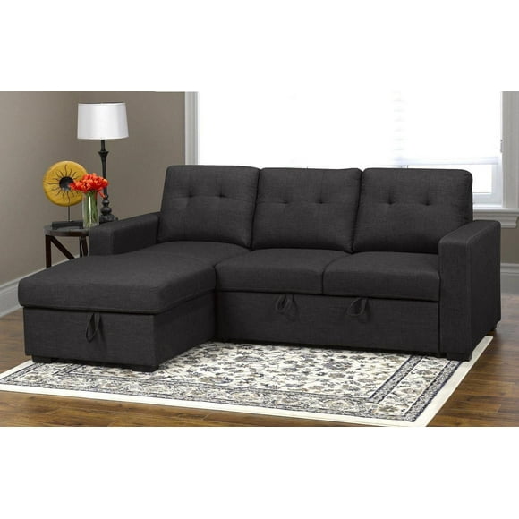 Sectional with Pull Out Bed & Reversible Storage Chaise, Grey