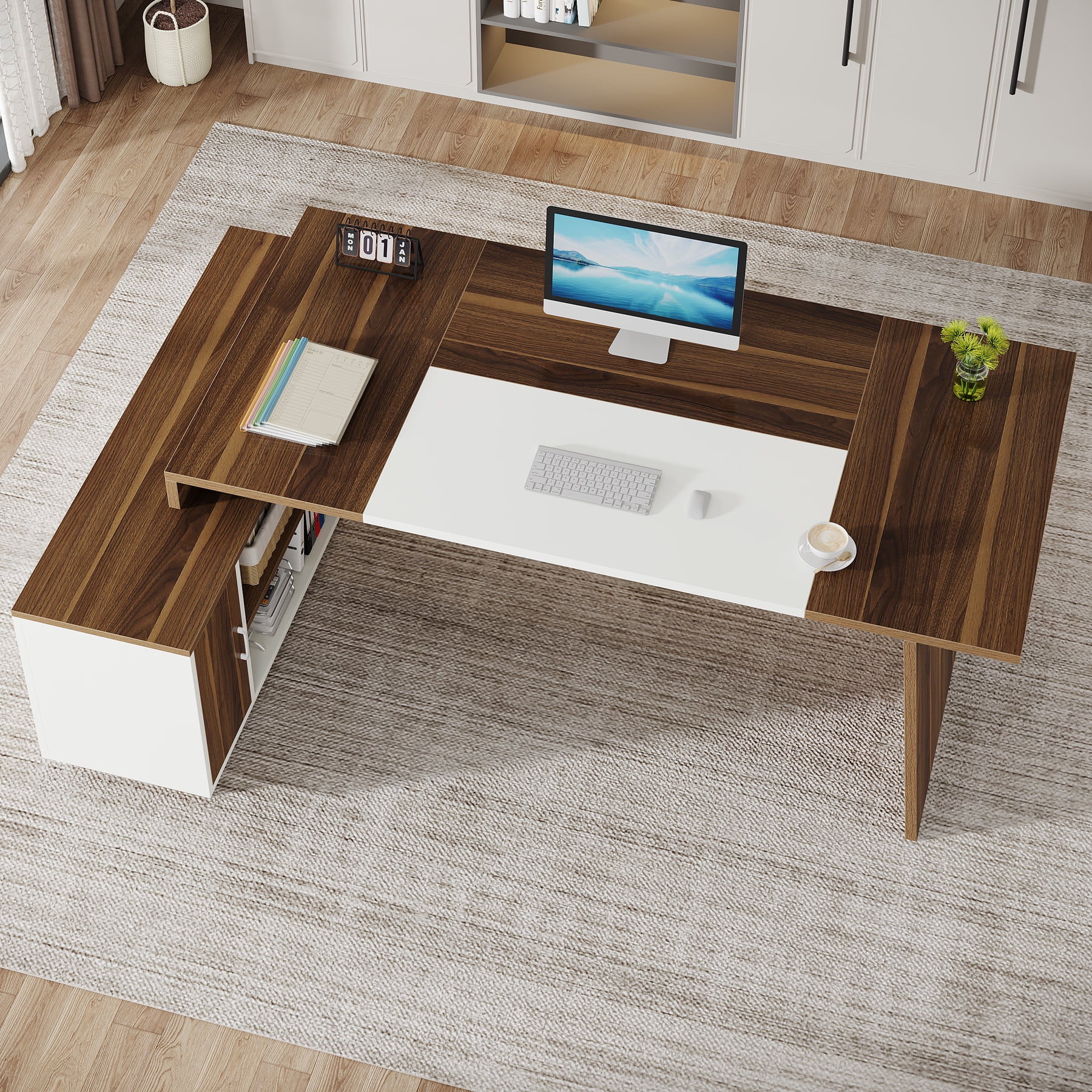 Tribesigns 78-Inch Executive Office Desk: Modern L-Shaped Desk with File Cabinet and Storage Shelves, Large Wood Computer Desk for Home Office