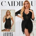 thumbnail image 2 of Lingerie for Women, CaiDieNu Women Sexy Lingerie, Womens Lingerie Set with Robe, 3 Piece Lace Lingerie V-Neck Lingerie - Black M, 2 of 7