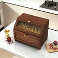 thumbnail image 4 of HLR Large Bread Box, Wood 2-layer Bread Box Storage for Kitchen Counter, with Bar Pattern Windows, Brown, 4 of 11
