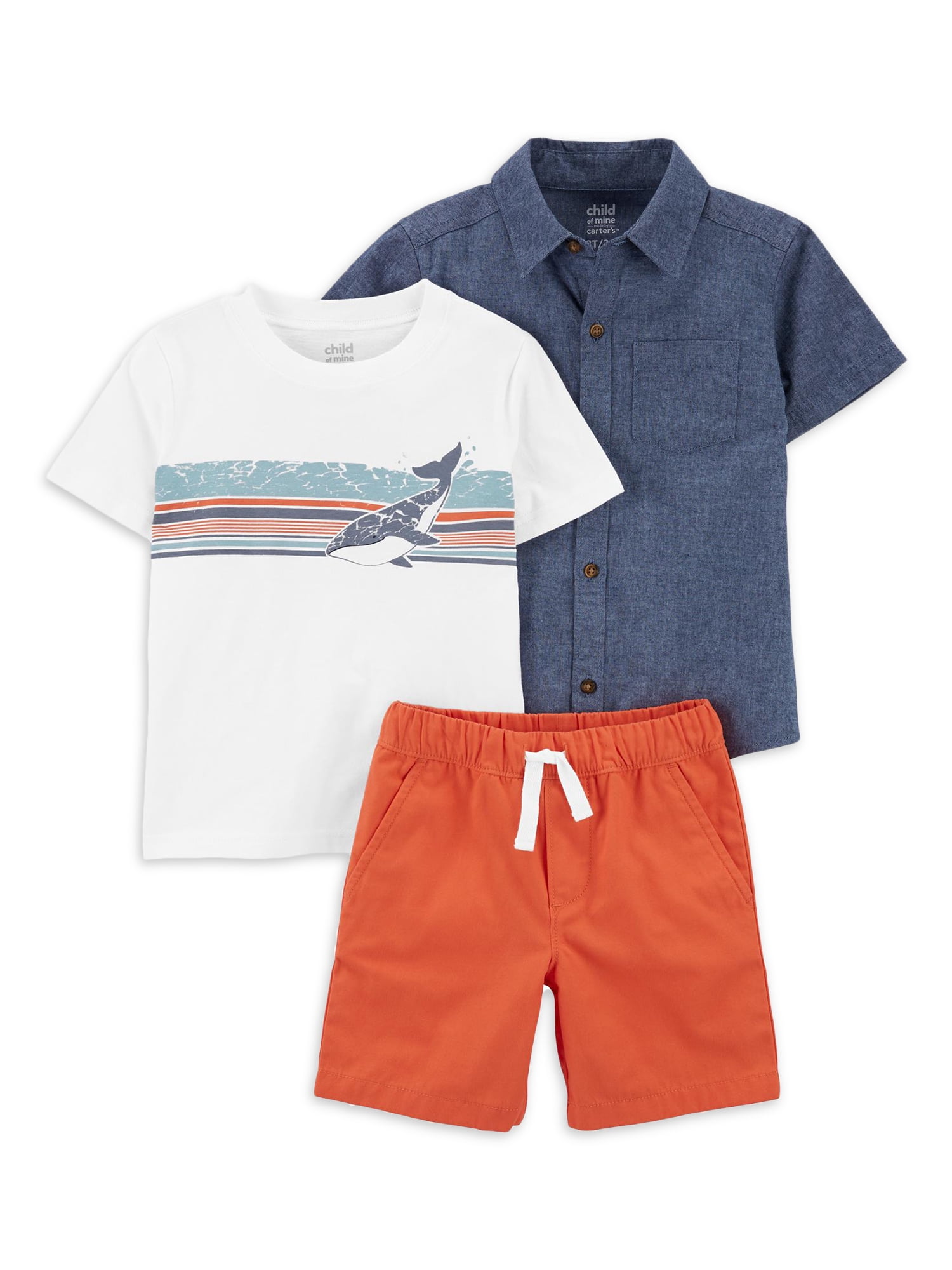 Good Lad Two Piece Nautical Polo and Chambray Plaid Shorts Set 