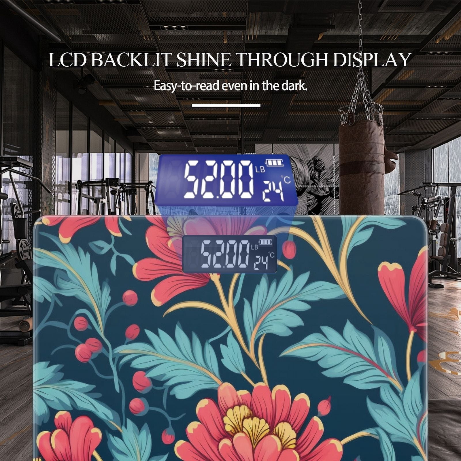 High Precision Body Weight Scale Smart Bathroom Scales with Large LCD Display(400lbs),Decorative for Bedroom-Red Flowers And Turquoise Leaves