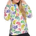 thumbnail image 5 of Yiaed Colorful Pattern With Cute Chameleons Print Womens Casual Hoodies Crew Neck Long Sleeve Sweatshirts With Pocket Pullover Tops Women's Hooded Sweatshirt-Large, 5 of 5