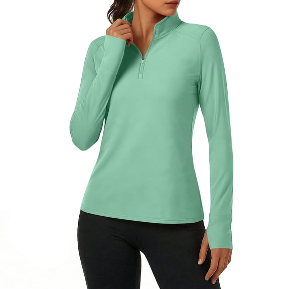 Kctiaxy Women's Sun Shirts Sun Protection Stand Collar Long Sleeve Golf Shirt Solid Color Half-Zip Drying Workout Tops Outdoor Hiking