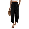 thumbnail image 3 of Nestiefly Cropped Linen Wide Leg Pants for Women Summer Casual Flowy Palazzo Pants High Waisted Beach Trousers with Pockets Black M, 3 of 8