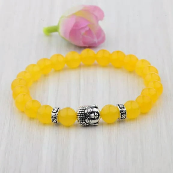 EOEMY Fashion Women 8mm White Turquoise Lava Beads Buddha Head Men Charm Bracelets-187-K