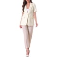 thumbnail image 2 of Blazer de solapa INSPIRE CHIC para mujeres, de manga corta, con botones, abierto en la parte delantera, blazers de oficina con bolsillos, color beige, talla XL, 2 of 6