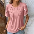 thumbnail image 2 of AherBiu Plus Size Tops for Women Petal Short Sleeve Crewneck Ruched Comfy Tunic Tops Shirts Blouse, 2 of 6