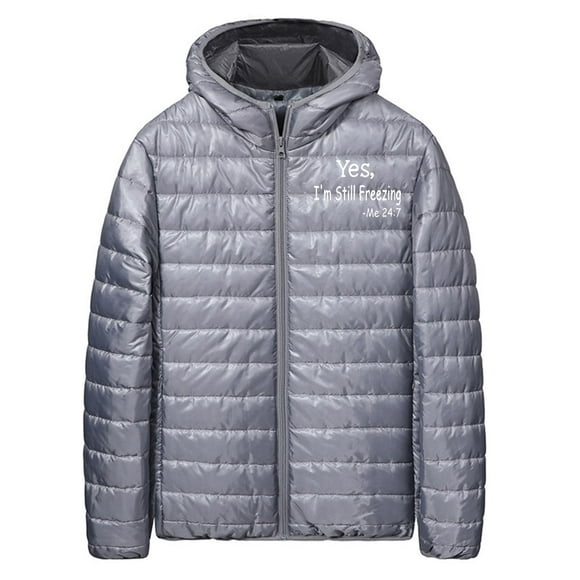 aohooy Men's Puffer Jacket Lightweight Packable Down Coat Hooded Quilted Jackets Yes, I'm Still Freezing Insulated Puffer Coats Gray,XS