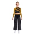 thumbnail image 6 of Aislor Girls 2 Piece Dance Outfits Sparkly Sequin Rhinestone Crop Top with Split Sides Flowy Pants Set Gold 16, 6 of 7