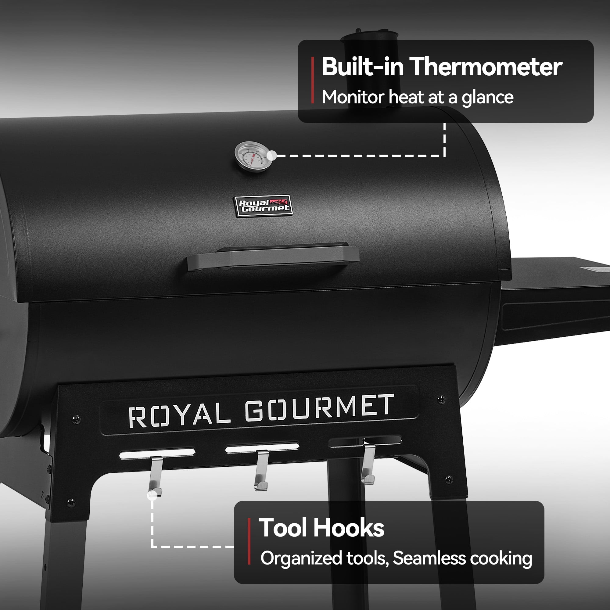 Royal Gourmet CC1831 Barrel Charcoal Grill with Side Shelf for Backyard, Patio Parties and Picnics, Black