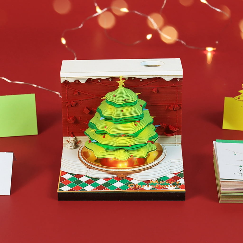JZROCKER 3D Paper Sculpture Note Pad with Pen Holder for Christmas Decoration