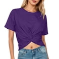thumbnail image 1 of Rhuody Tops For Womens Summer Short Sleeve Tee Solid Color Blouse Round Neck Cropped T Shirt Basic Wear Purple S, 1 of 5