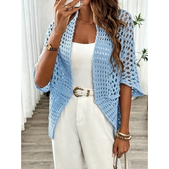2026 Womens Knitted Cardigan Loose Lightweight Summer Sweater Spring Casual Clothes Blue L