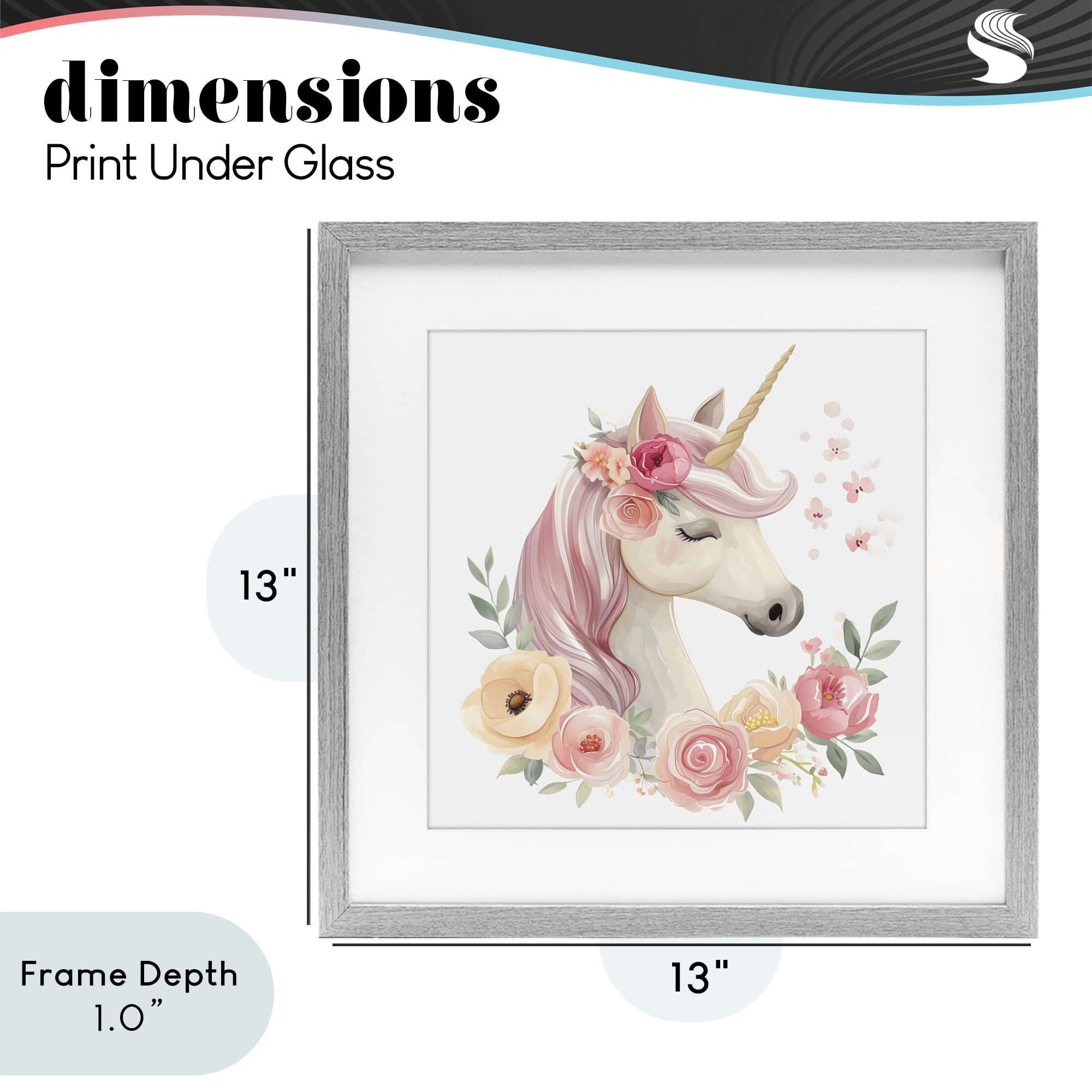 Stupell Industries Unicorn with Floral Wreath Gray Framed Print Under Glass, design by Creative Studio