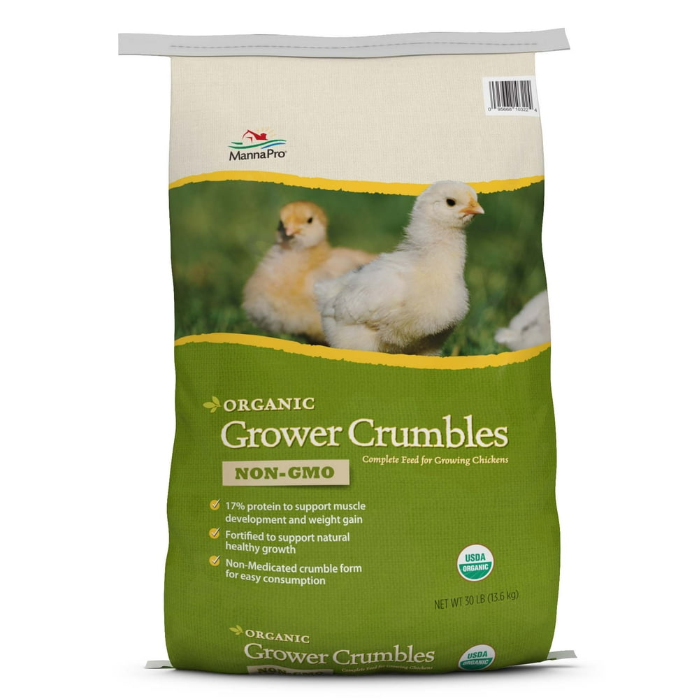 Manna Pro Poultry Organic Grower Crumbles Chicken Feed, 30 lbs