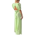 thumbnail image 4 of hirigin Women Jumpsuit, Elegant Puff Sleeve V-neck Hollowed Waist Tie Solid Wide Leg Pants Party Clubwear, 4 of 5