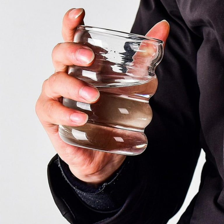 Clear Glass Cup Elegant Wave Shaped Mini Pitcher Glass Jug Easy Pour Spout  for Milk Water Tea Juice