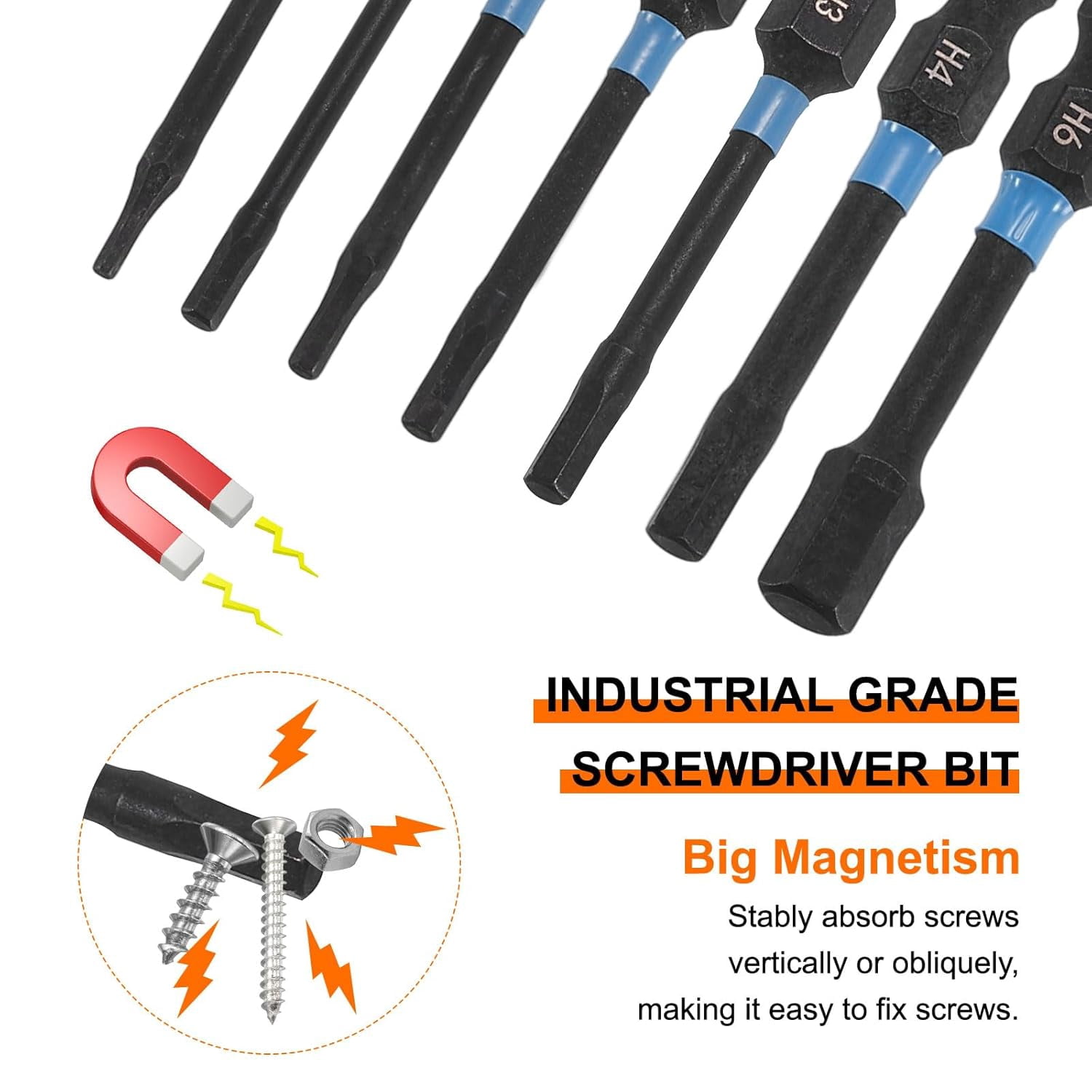 MKEUDQ-5pcs Hex Head Wrench Drill Bit 5mm(H5) 1/4" Hex Shank 2.56"(65mm) Length S2 Steel Magnetic Hexagon Impact Drivers Metric Screwdriver Bit