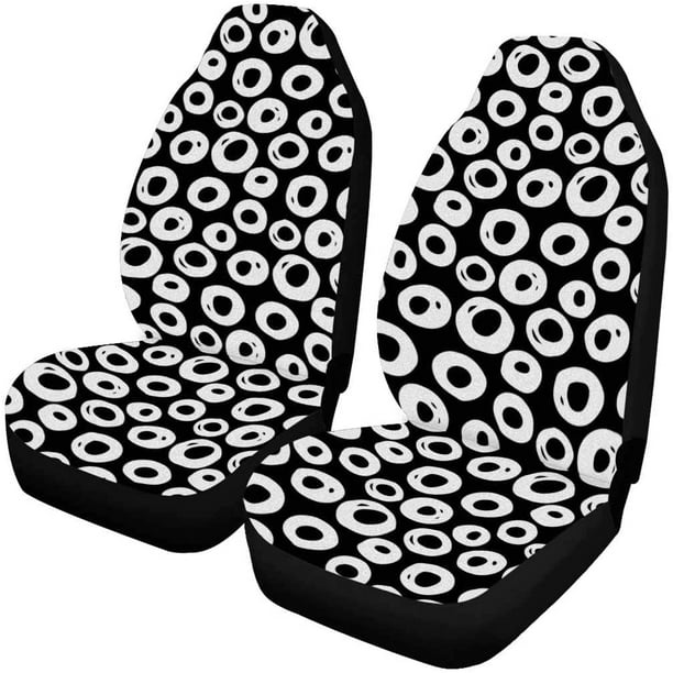 Fmshpon Set Of 2 Car Seat Covers Cute Polka Dots Universal Auto Front Seats Protector Fits For Suv Sedan Truck Com - Black And White Polka Dot Car Seat Covers