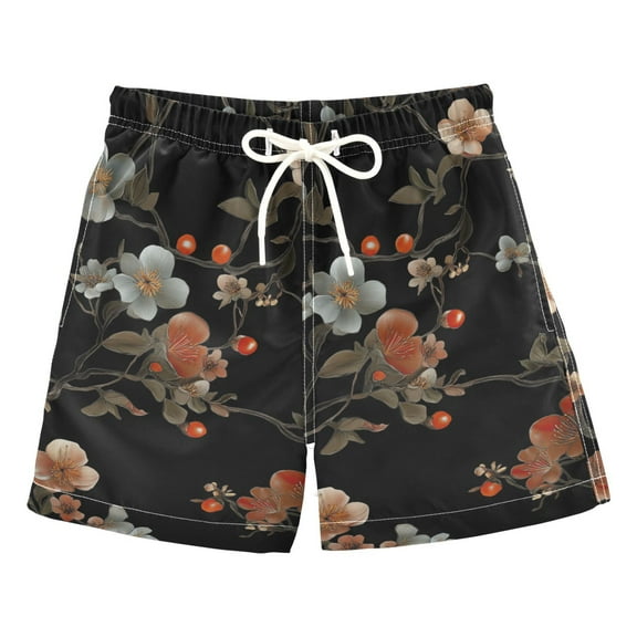 FORMRS Boys Swim Trunks Quick Dry Mesh Liner Boardshorts Sizes XS-XL, Black Flowers