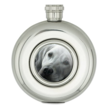

White Golden Retriever Tired Sleepy Dog Round Stainless Steel 5oz Hip Drink Flask