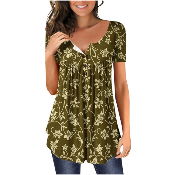 ZVAVZ Womens Tunic Tops To Wear with Leggings - Ladies Floral Print Blouse Short Sleeve Tunic Casual Tees Shirts