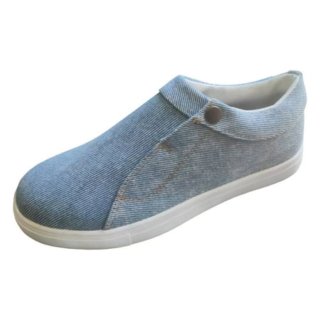 QYZEU Womens White Leather Sneakers Short Heel New Lazy Woman Round Head Flat Low Size Sports Shoes Women s Shoes Canvas Shoes Casual Leather Walking Shoes Blue 40