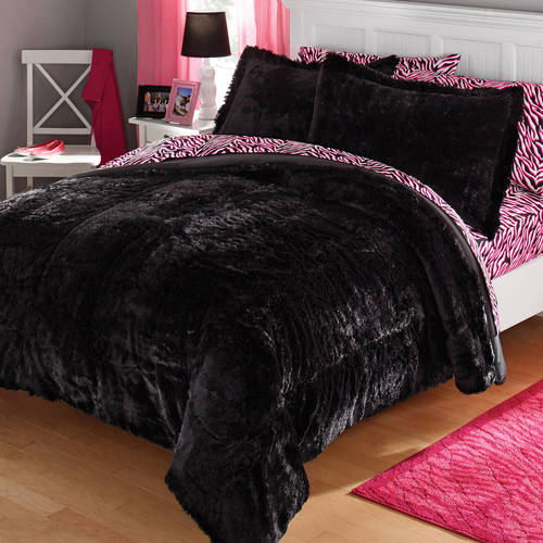 Your Zone Long Fur Bedding Comforter Set 1 Each Walmart