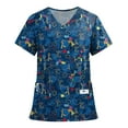 thumbnail image 2 of Garbnen Heart Print Workwear Scrubs Women Plus Size Stretch V Neck Short Sleeve Womens Tshirts Xmas Valentine's Day Holiday Prints Nurse Working Uniforms, 2 of 6