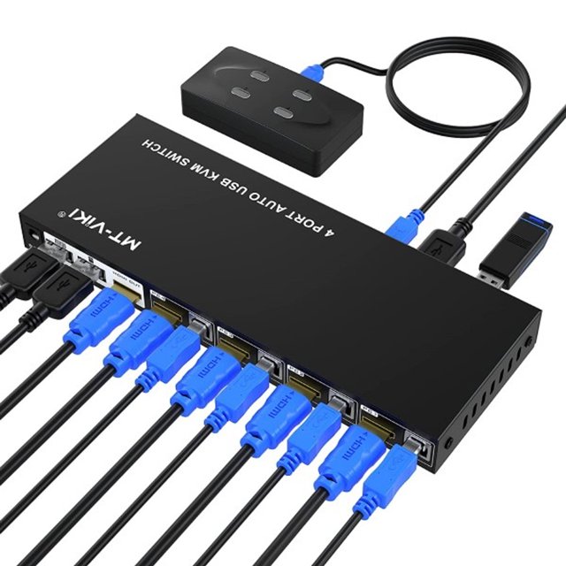 HDMI 2.0 KVM Interrupteur Automatique 4 Ports USB avec Câbles et Interrupteur