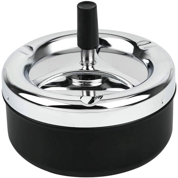 Round Push Down Ashtray with Spinning Tray Metal Cigarette Ash Tray Large 5.2 Inches Home Ashtray for Indoor and Outside Patio
