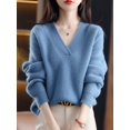 thumbnail image 1 of Suéter de punto suelto para mujer, jersey con Base de cuello en V, suaves y cálidas prendas de punto, Tops casuales elegantes, Otoño e Invierno, 1 of 5