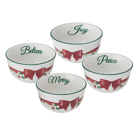 Pfaltzgraff Winterberry 4.5 in Stoneware Red Ribbon Tabelware Bowl (set of 4)