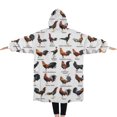 thumbnail image 2 of Oversized Wearable Blanket Hoodie,White Chicken Breed Pattern Sherpa Blanket Hoodie with Super Pockets,Super Warm Fuzzy Pullover for Women & Men, 2 of 6