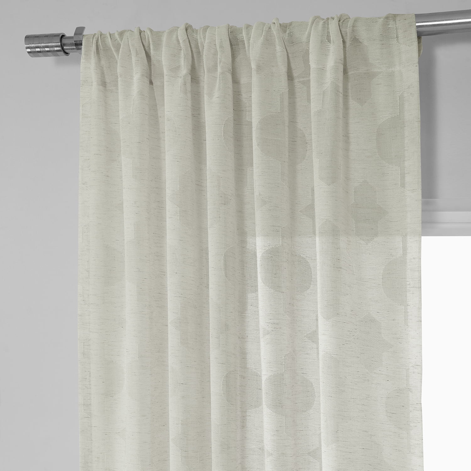 Calais Tile Patterned Faux Linen Sheer Curtain (1 Panel), Calais Tile, 50W X 84L