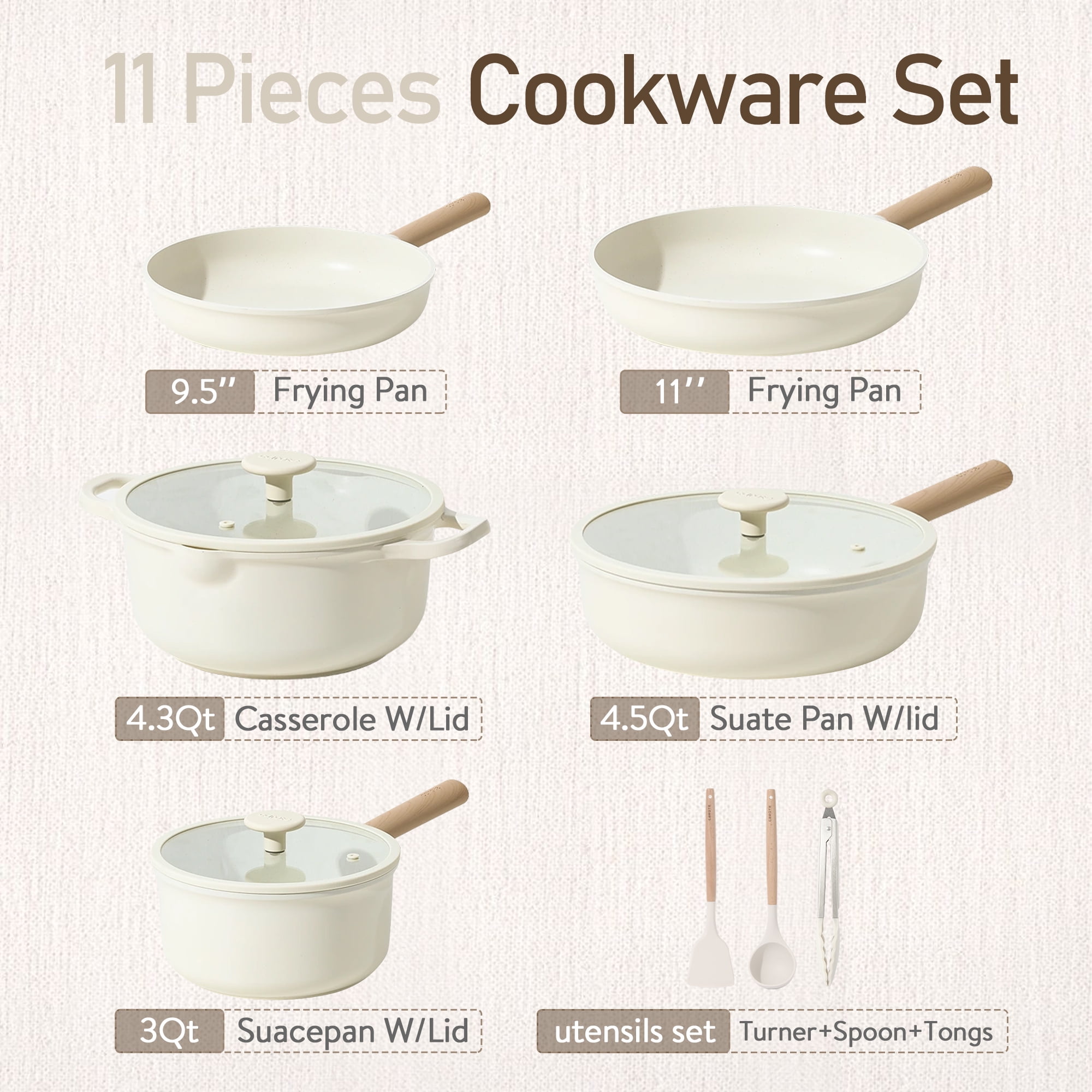 Carote carote 11pcs pots and pans set, nonstick cookware sets detachable  handle, induction kitchen cookware set non stick with remov