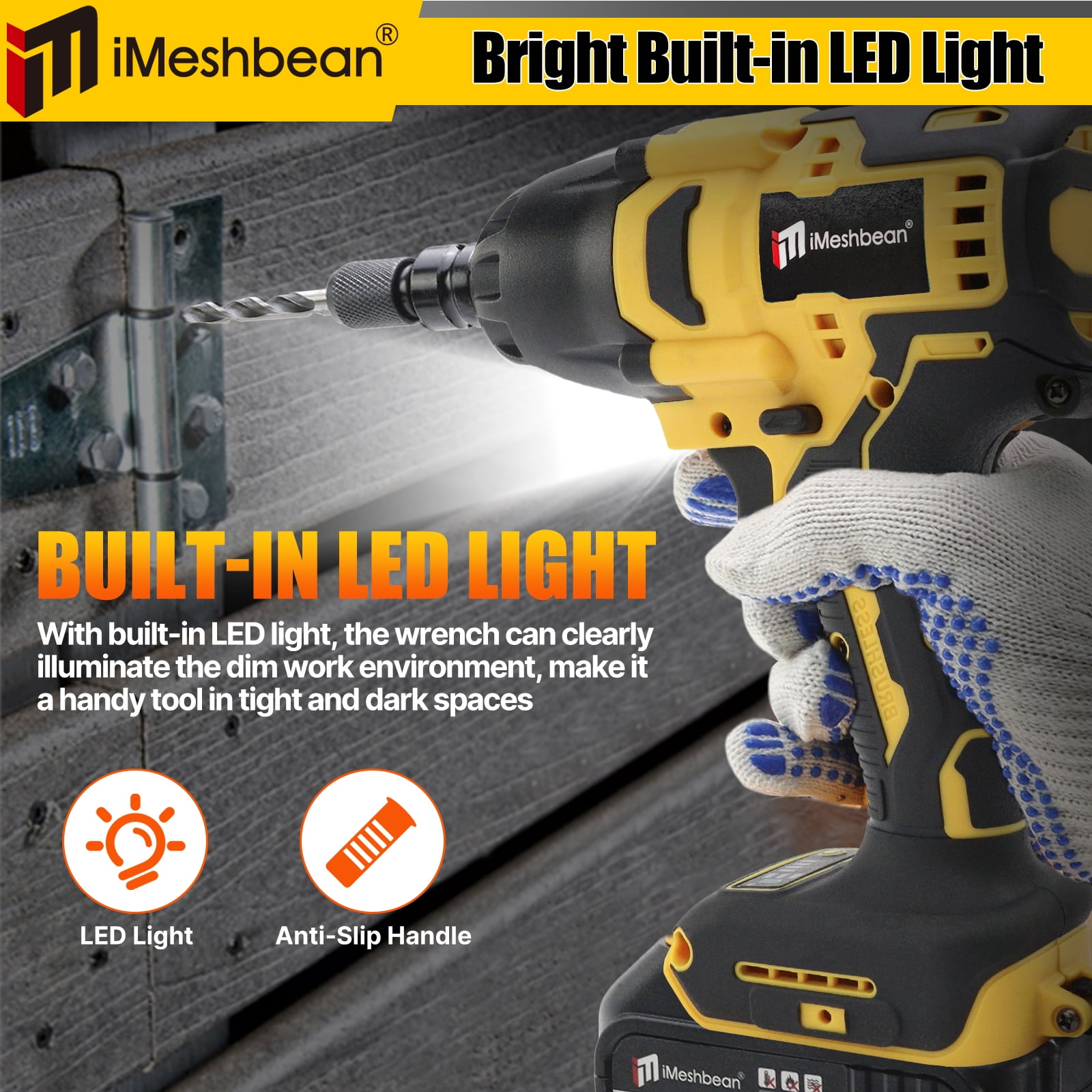 iMeshbean 1/2 inch Cordless Impact Wrench 1000N.m High Torque Power Brushless Drill 3 IN 1 Screwdriver Socket Tools