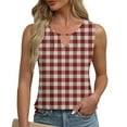 thumbnail image 2 of Lenpel Women's Tank Tops Fashion Summer Casual Crew Neck Cut out Sleeveless Plaid T-Shirts Tunic Tee Blouses, 2 of 5