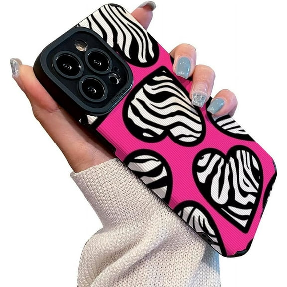 Love Heart Pink Zebra Print Personalized Silicone Case for Women Girls Compatible with iPhone Case (iPhone 15)